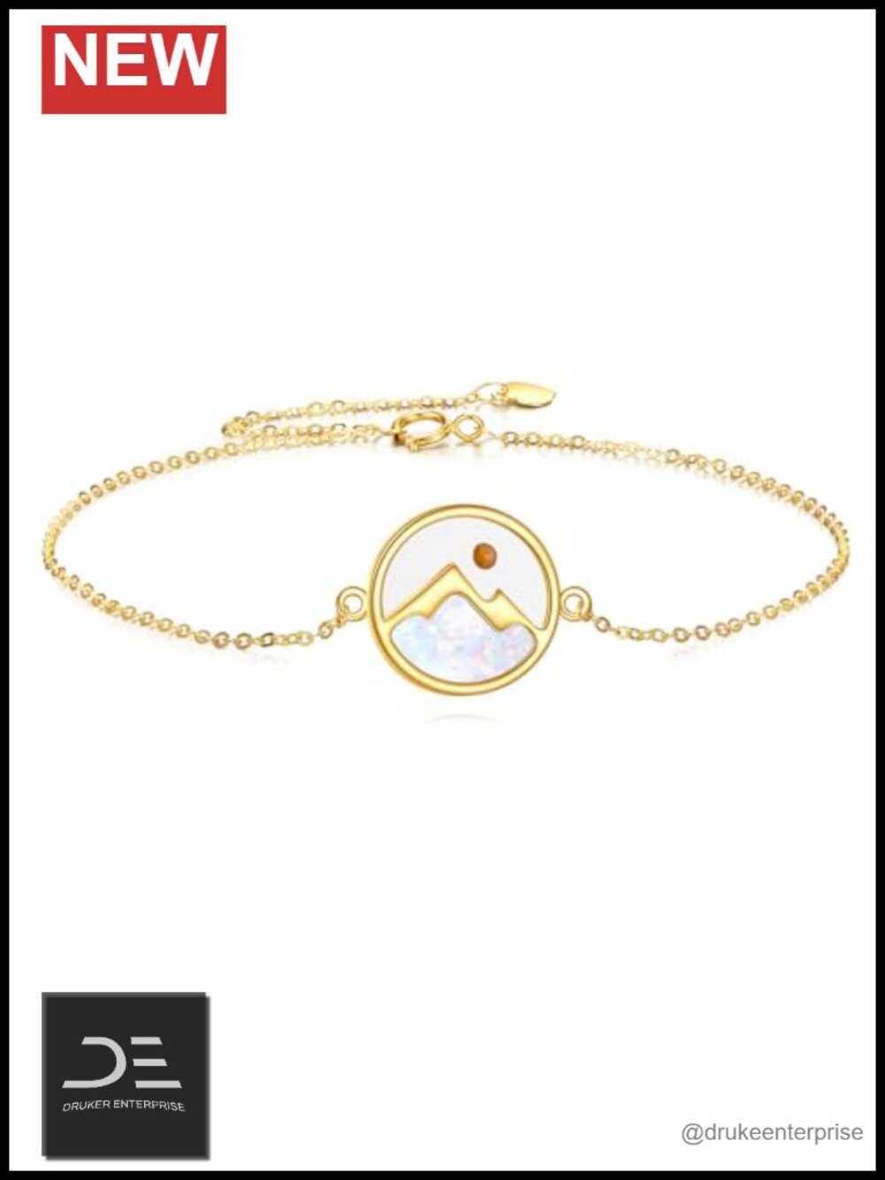 14k Gold Mustard Seed Mountain Bracelet Adjustable Chain Women Christian Gift